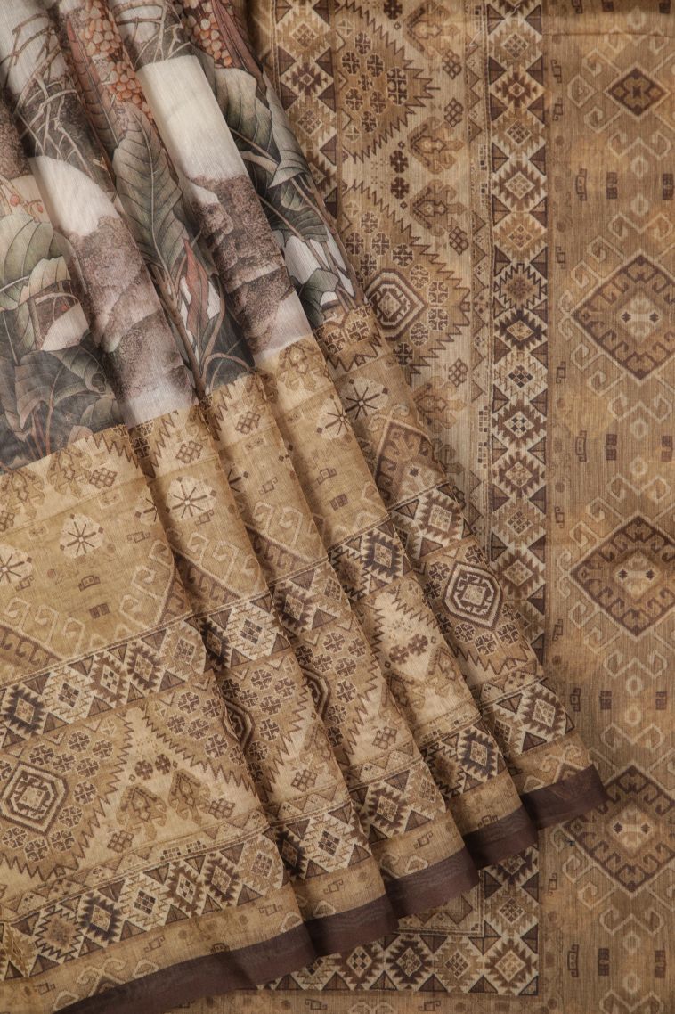 Chiffon White Tussar Saree with Without Zari Zari Floral Patterns view 1