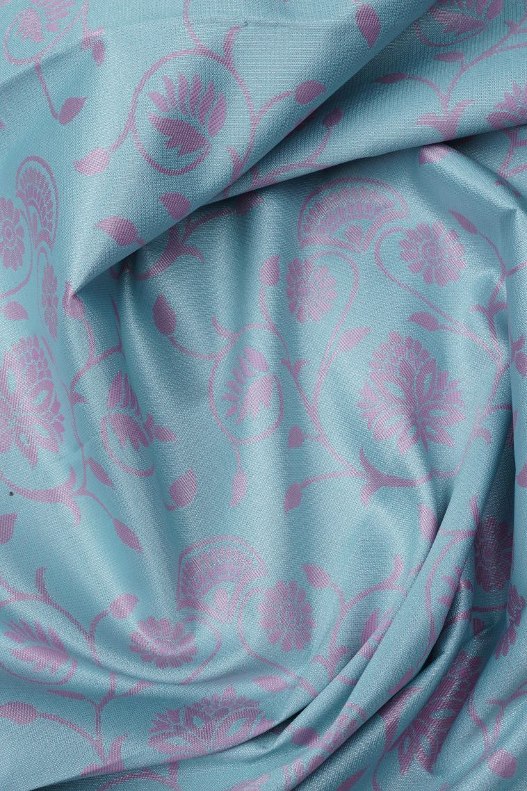 Sky Blue Visiri Madippu Silk Sarees with Silver Zari Floral Patterns view 4