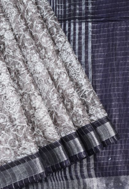 Chiffon White Chanderi Cotton Sarees with Without Zari Zari Floral Patterns