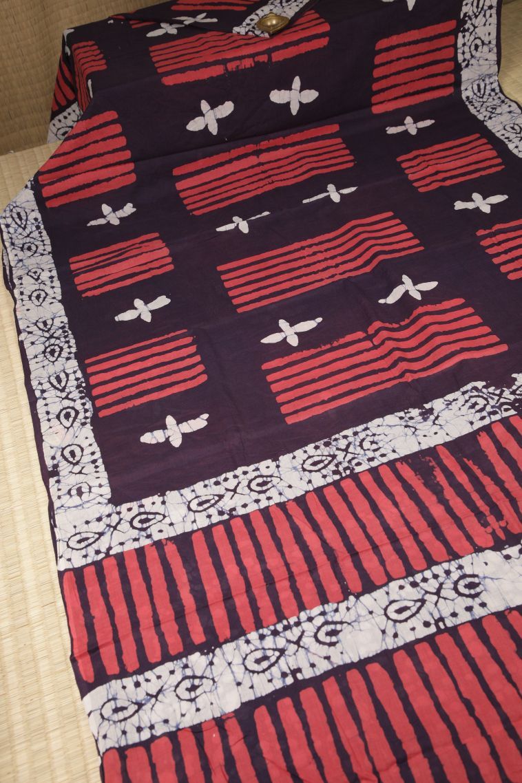 Indigo Blue Cotton Sarees with Without Zari Zari Floral Patterns view 2