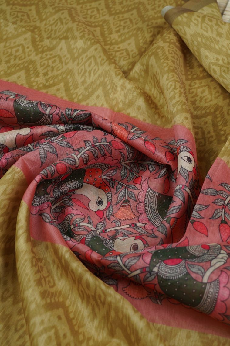 Fawn Yellow Tussar Saree with Without Zari Zari Animal And Bird Motifs view 4