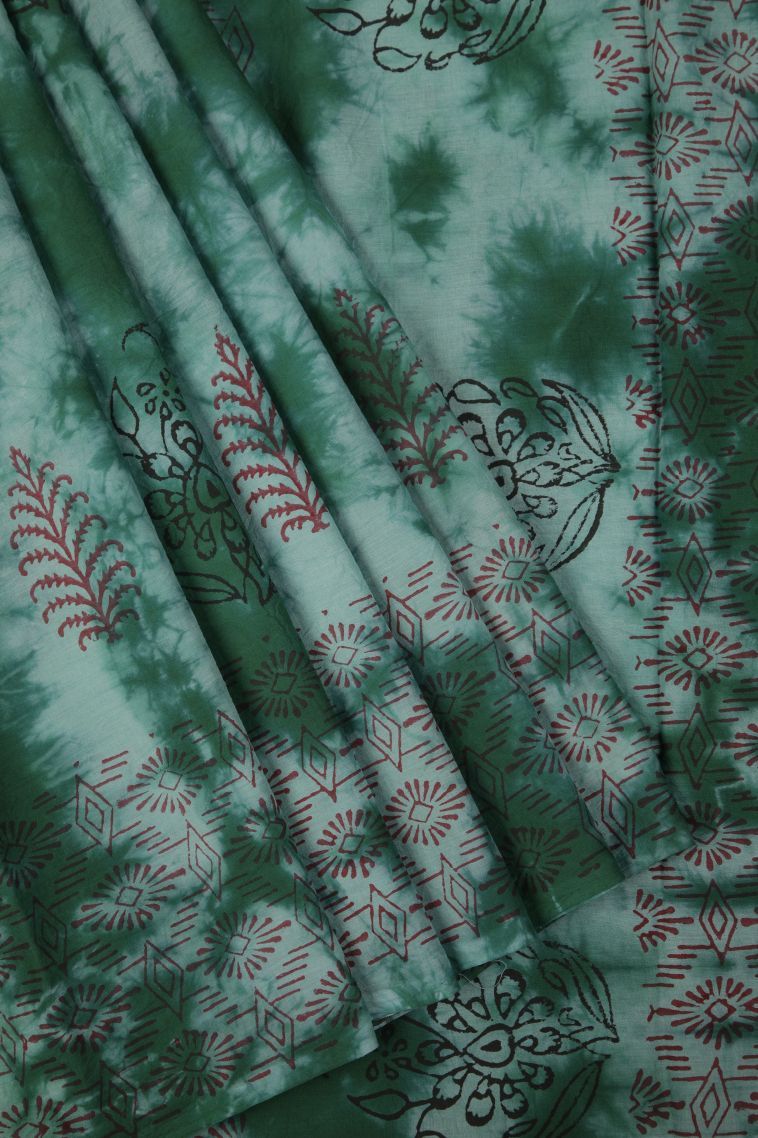 Bottle Green Cotton Sarees with Without Zari Zari Buttis (small Dots Or Motifs) view 1