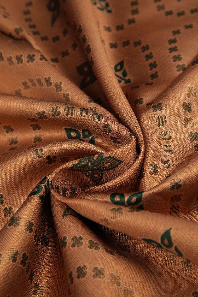 Peach Pink Apoorva Silk Sarees with Copper Zari Floral Patterns view 4