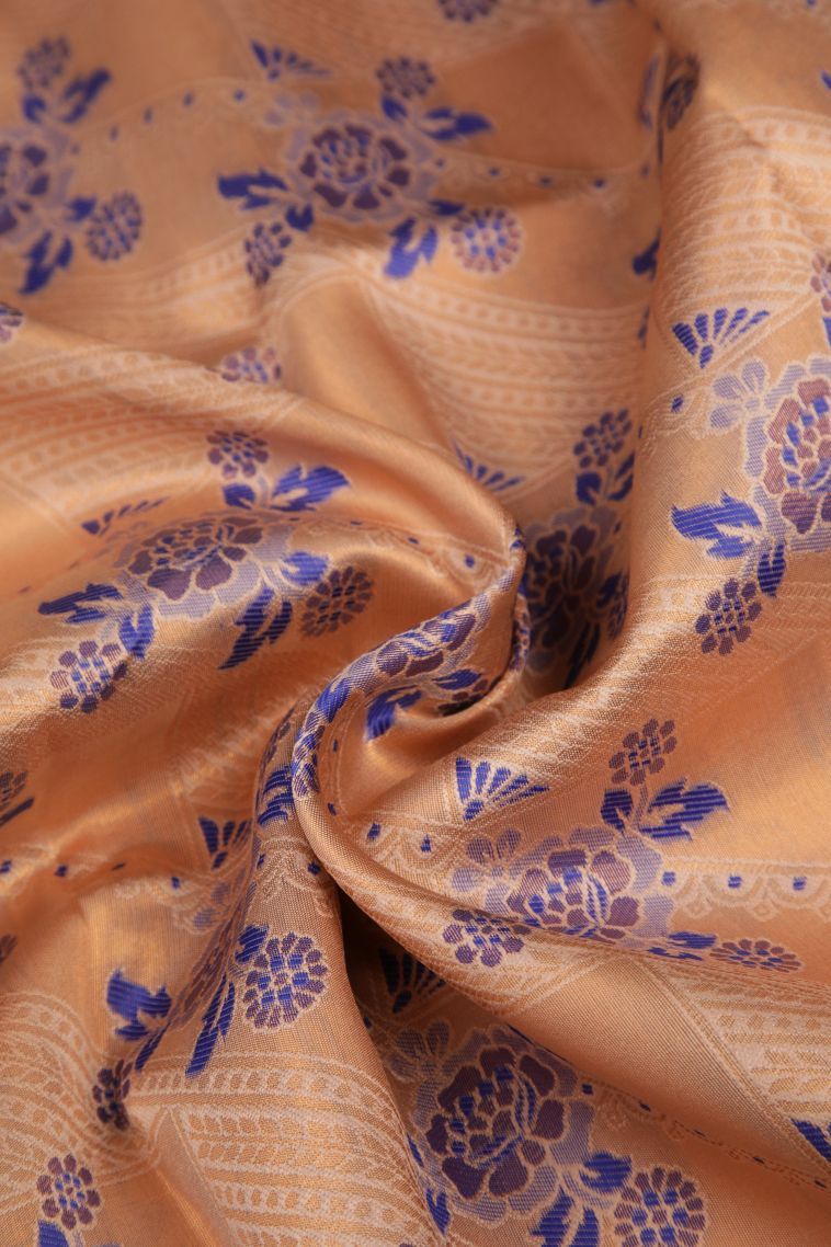Peach Pink Apoorva Silk Sarees with Copper Zari Floral Patterns view 4