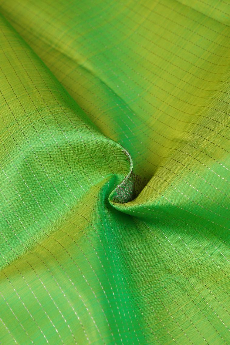 Chartreuse Green Kanchipuram Silk Sarees with Gold Zari Stripes view 4