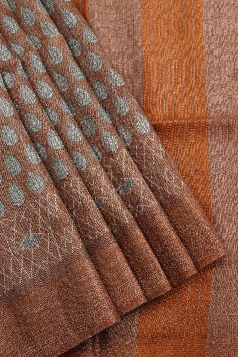 Sandstone Orange Chanderi Cotton Sarees with Without Zari Zari Floral Patterns view 1