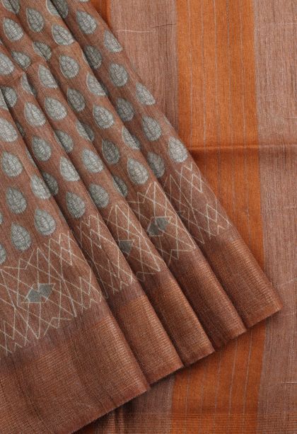 Sandstone Orange Chanderi Cotton Sarees with Without Zari Zari Floral Patterns