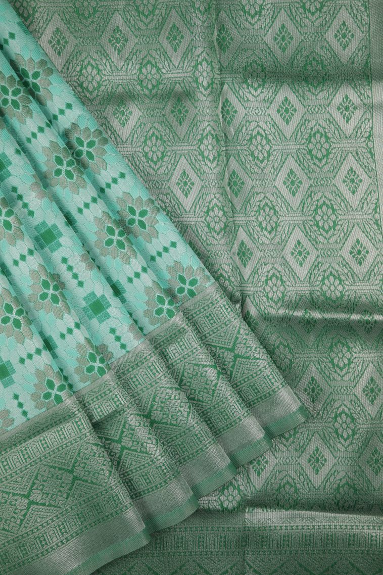 Pistachio Green Apoorva Silk Sarees with Silver Zari Floral Patterns view 1