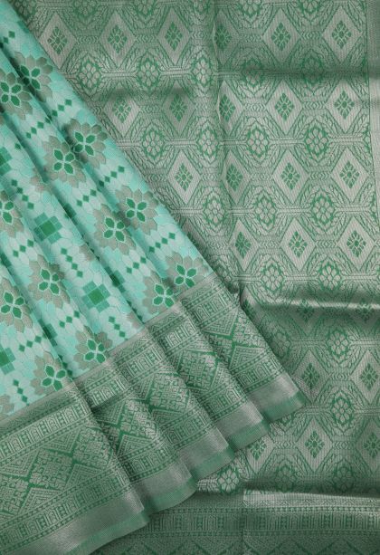Pistachio Green Apoorva Silk Sarees with Silver Zari Floral Patterns