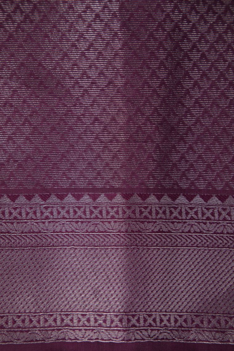 Lavender Purple Apoorva Silk Sarees with Silver Zari Floral Patterns view 3