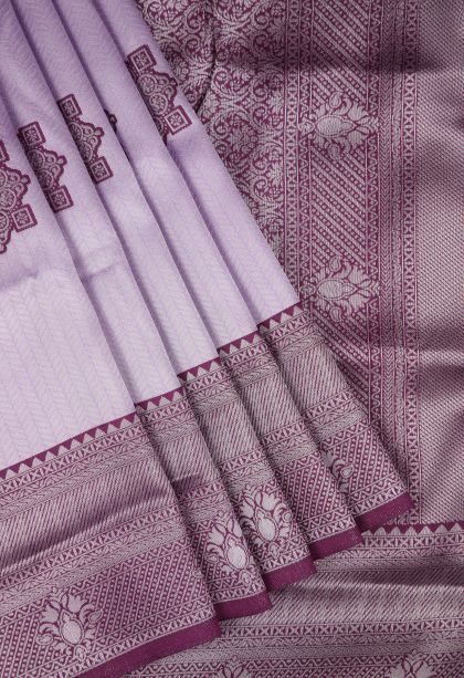 Lavender Purple Apoorva Silk Sarees with Silver Zari Floral Patterns