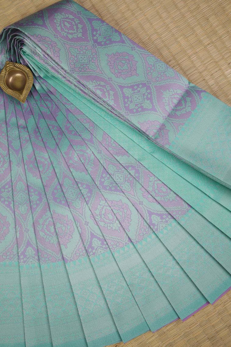 Indigo Blue Visiri Madippu Silk Sarees with Silver Zari Floral Patterns view 1