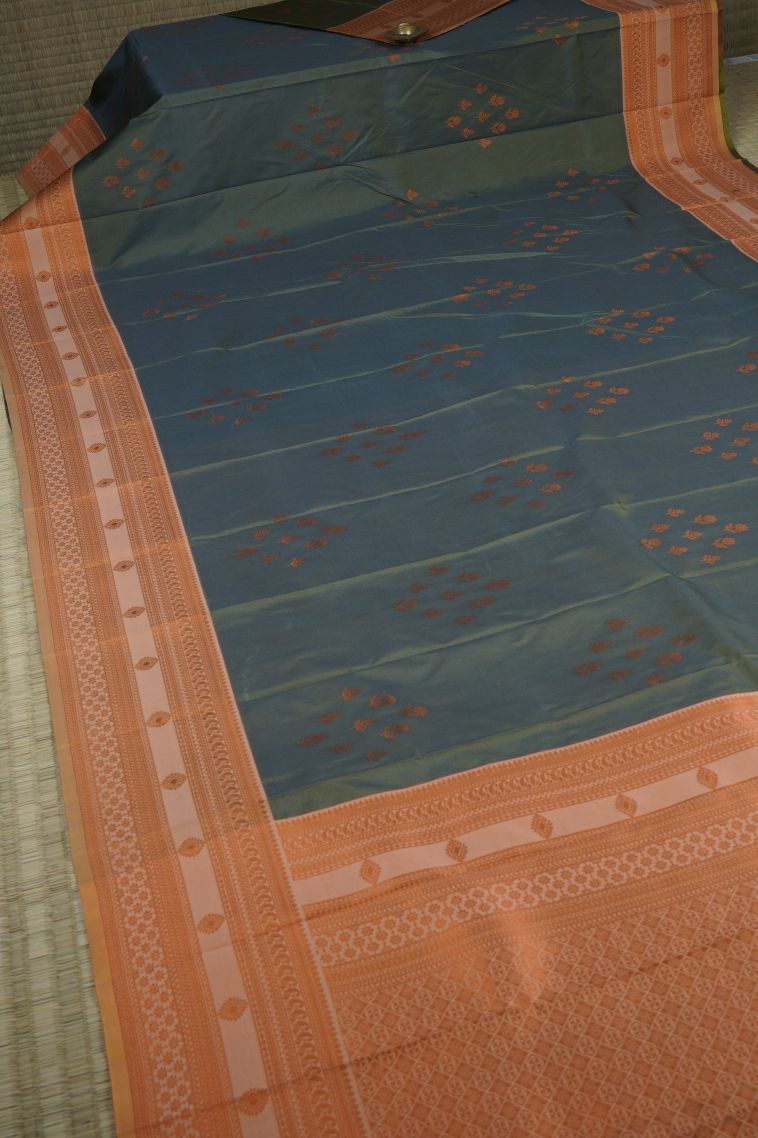 Damp Black Visiri Madippu Silk Sarees with Gold Zari Buttis (small Dots Or Motifs) view 2