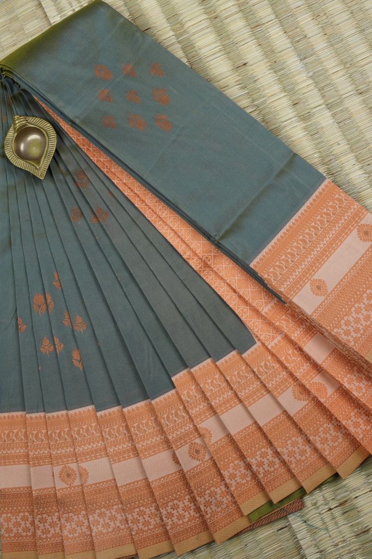 Damp Black Visiri Madippu Silk Sarees with Gold Zari Buttis (small Dots Or Motifs) view 1