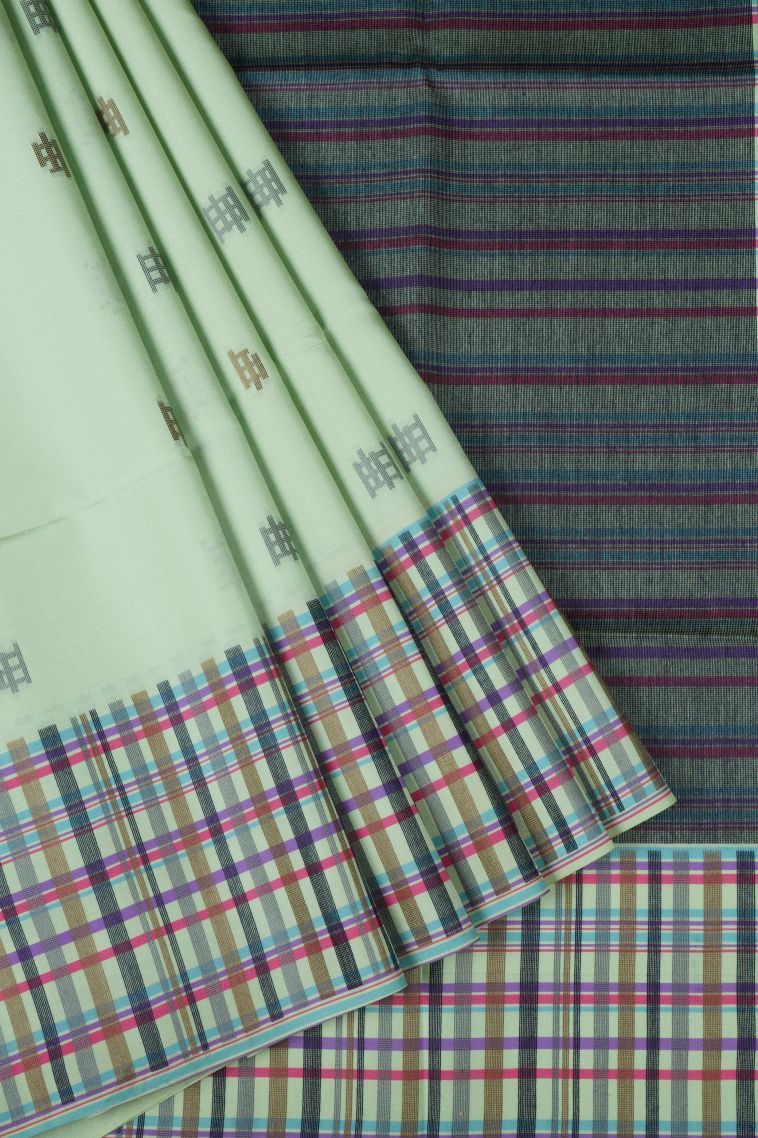 Pistachio Green Tussar Saree with Without Zari Zari Buttis (small Dots Or Motifs) view 1