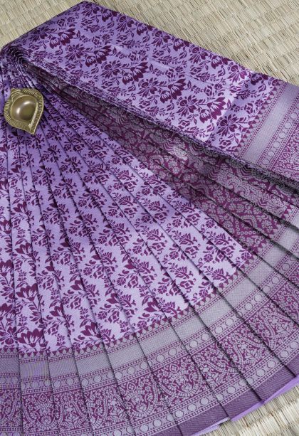 Amethyst Purple Visiri Madippu Silk Sarees with Silver Zari Floral Patterns