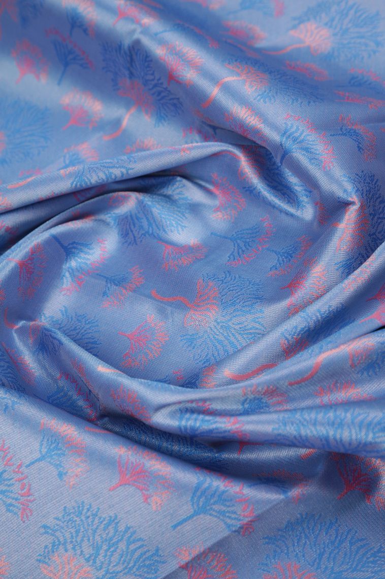 Daffane Blue Visiri Madippu Silk Sarees with Silver Zari Floral Patterns view 4