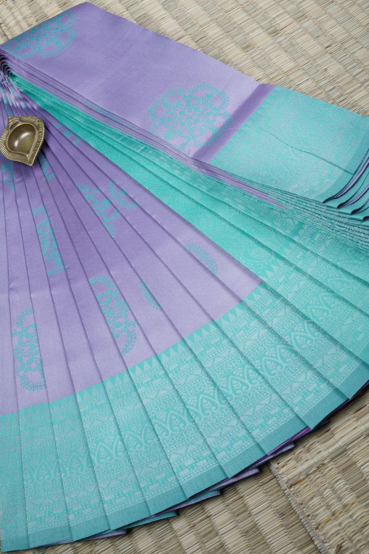 Indigo Blue Visiri Madippu Silk Sarees with Silver Zari Floral Patterns view 1