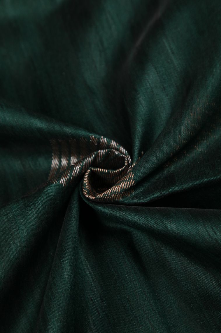 Bottle Green Tussar Saree with Gold Zari Buttis (small Dots Or Motifs) view 4