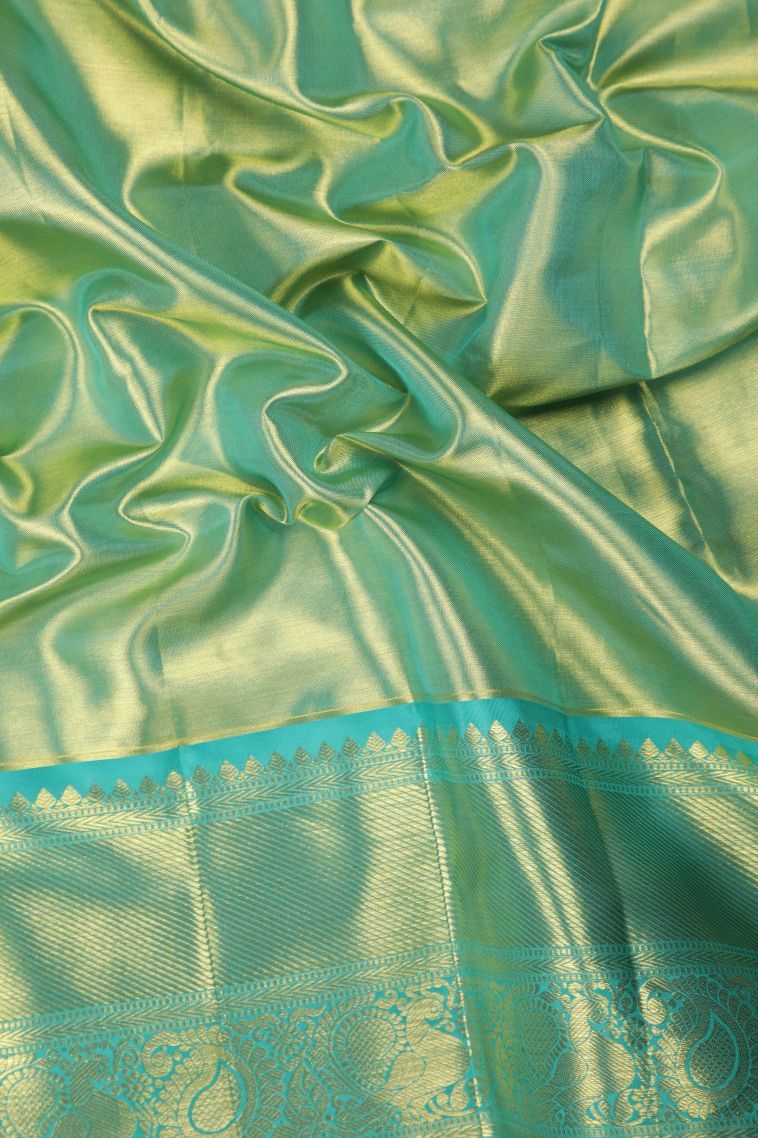 Peach Pink Kanchipuram Silk Sarees with Gold Zari Floral Patterns view 3