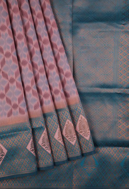 Crepe Pink Apoorva Silk Sarees with Copper Zari Geometric Shapes