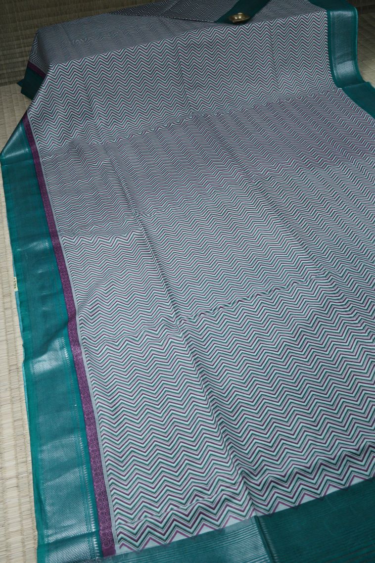 Daisy White Chanderi Cotton Sarees with Without Zari Zari Floral Patterns view 2