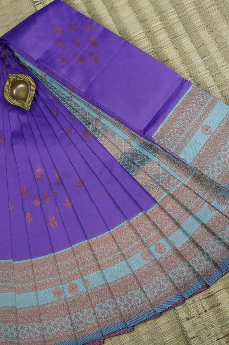 Bubble Purple Visiri Madippu Silk Sarees with Gold Zari Buttis (small Dots Or Motifs) view 1
