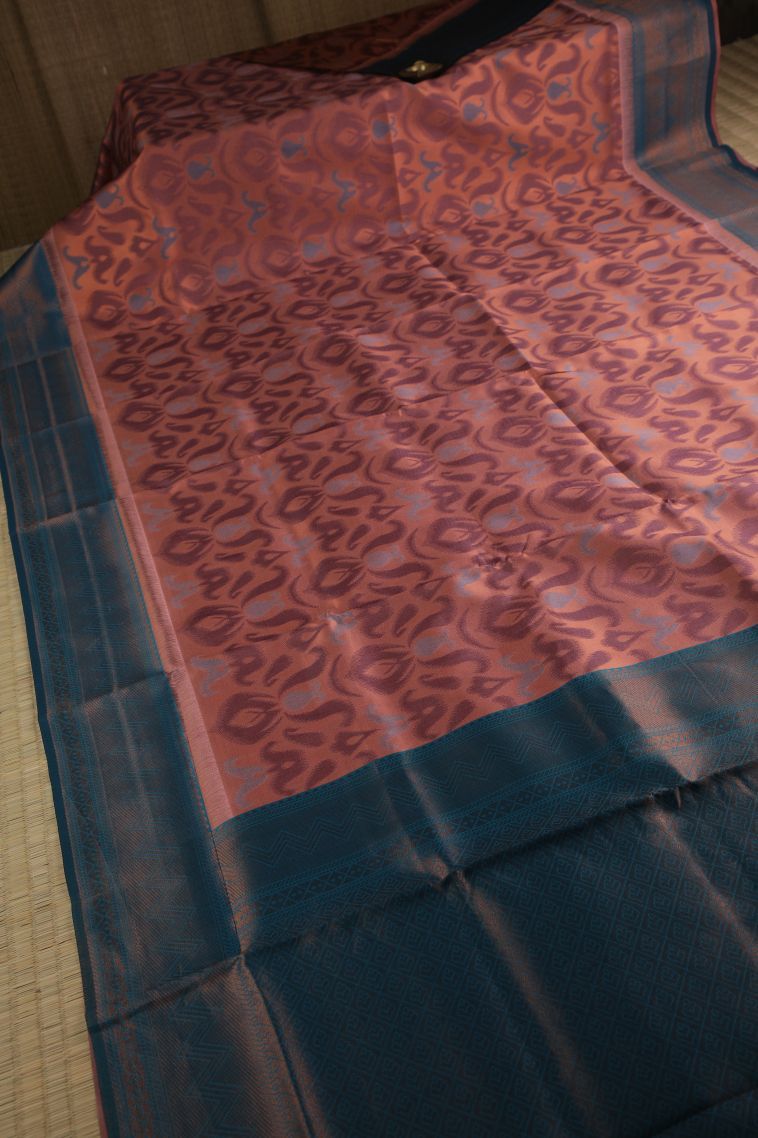 Peach Pink Apoorva Silk Sarees with Copper Zari Geometric Shapes view 2