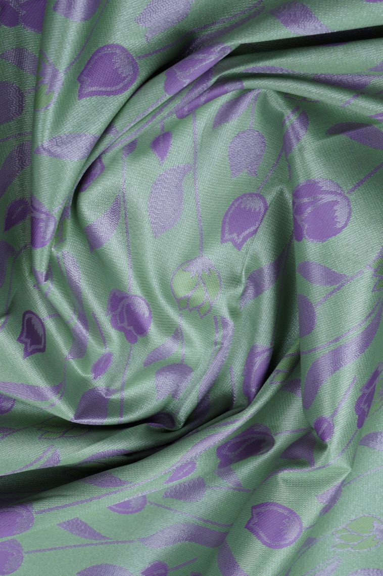 Pistachio Green Visiri Madippu Silk Sarees with Silver Zari Floral Patterns view 4