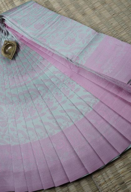 Arctic Blue Visiri Madippu Silk Sarees with Silver Zari Floral Patterns