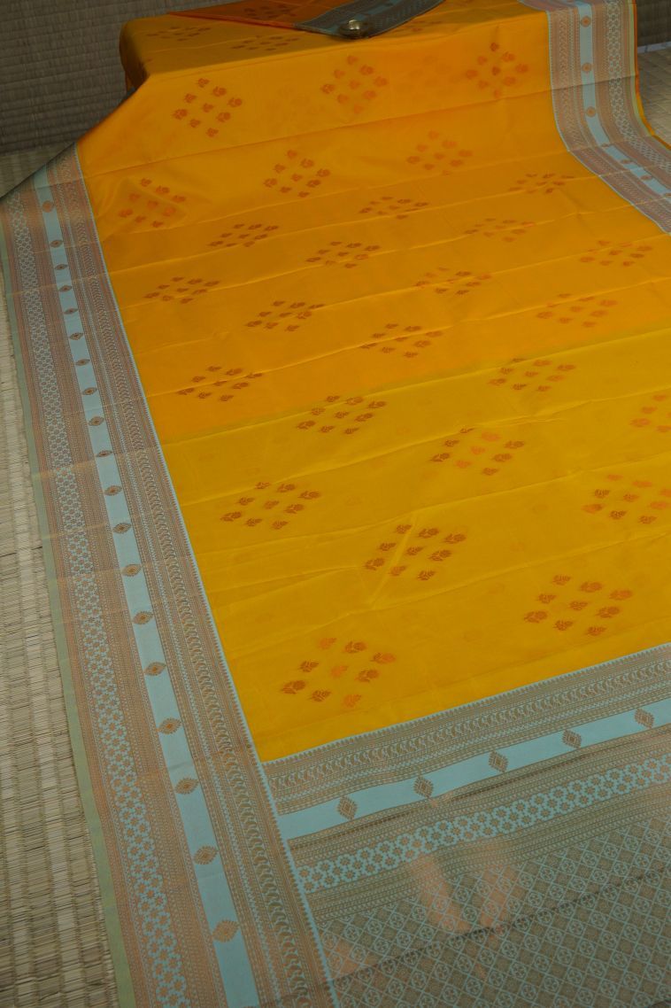 Macaroon Yellow Visiri Madippu Silk Sarees with Gold Zari Buttis (small Dots Or Motifs) view 2