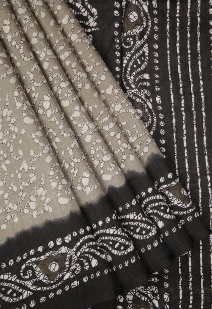 Slate Blue Tussar Saree with Without Zari Zari Floral Patterns