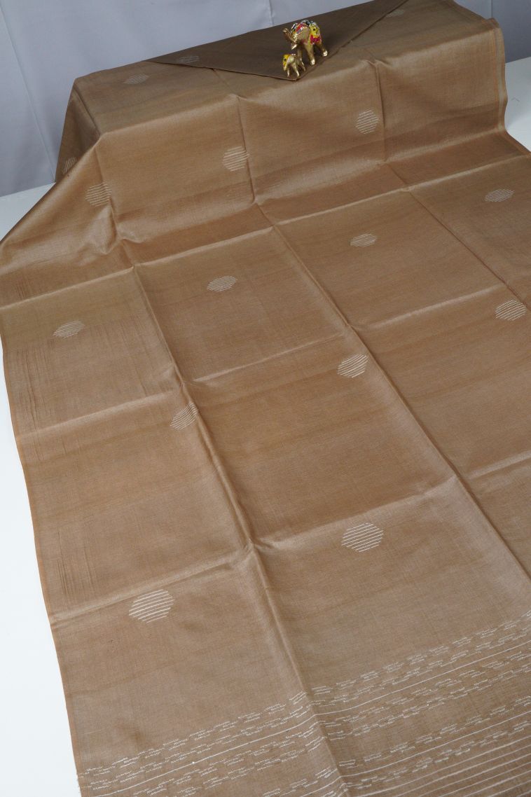 Tortilla Brown Tussar Saree with Without Zari Zari Buttis (small Dots Or Motifs) view 2