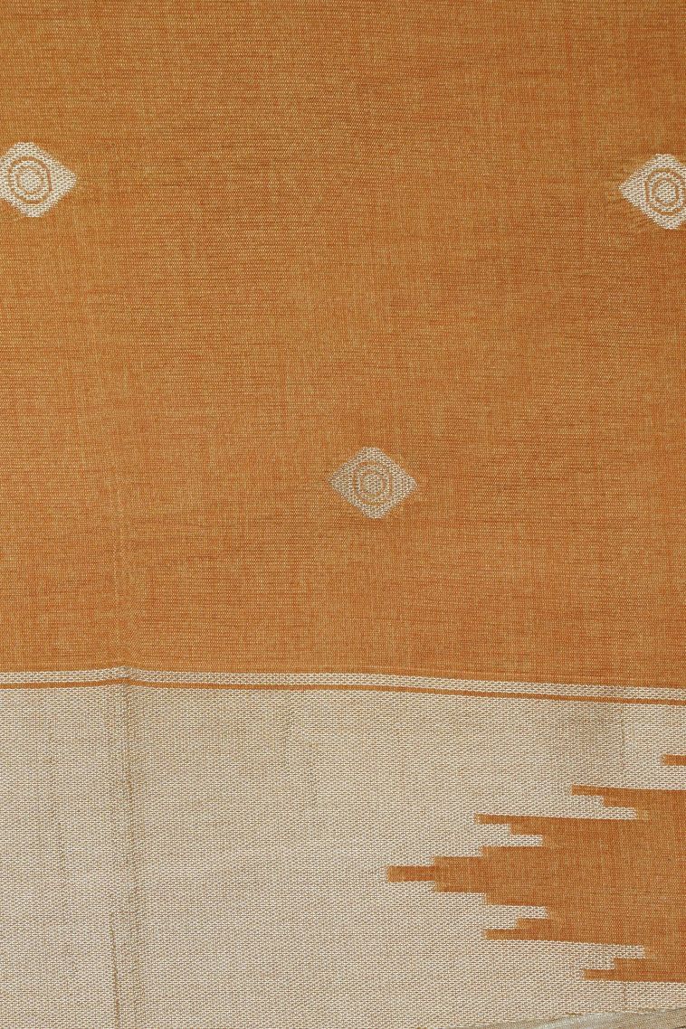 Gold Tussar Saree with Silver Zari Floral Patterns view 3