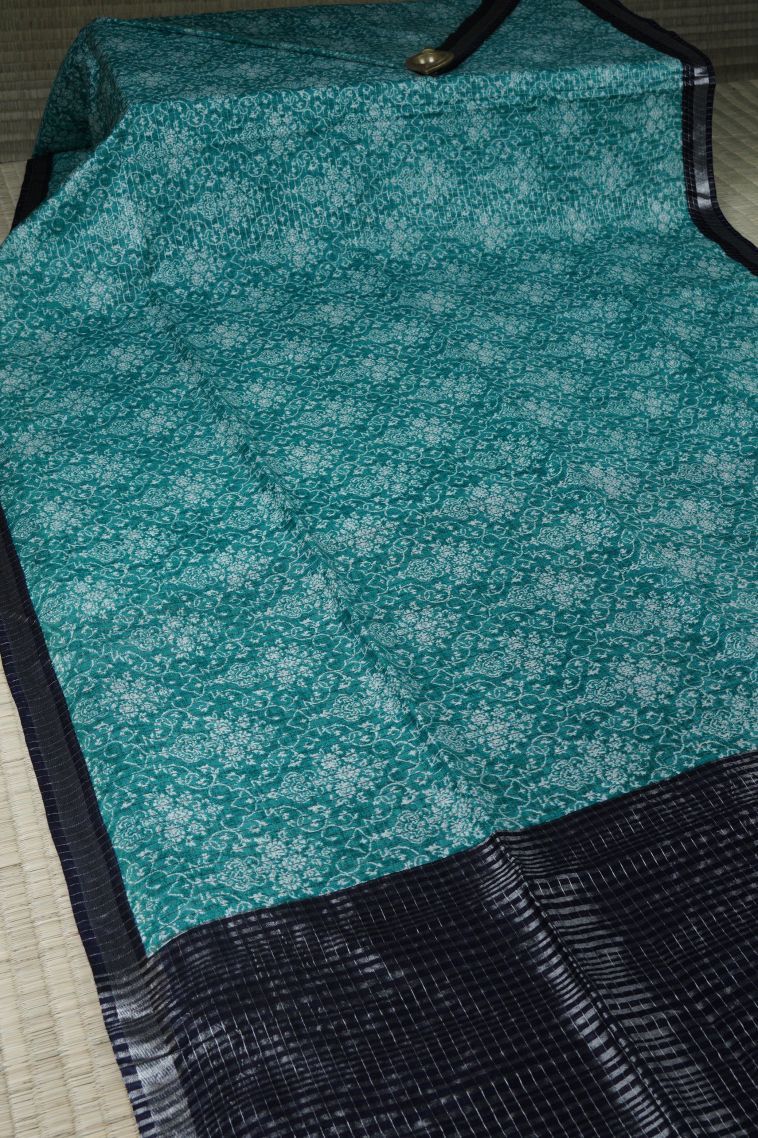 Arctic Blue Chanderi Cotton Sarees with Without Zari Zari Floral Patterns view 2
