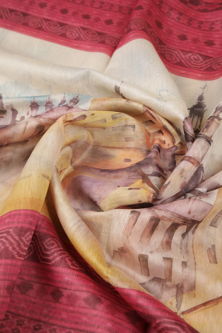 Cream White Tussar Saree with Without Zari Zari Floral Patterns view 4