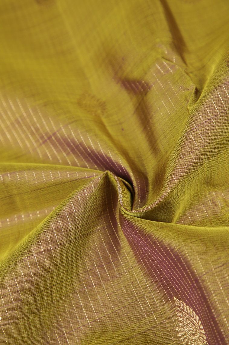 Rich Gold Kanchipuram Silk Sarees with Gold Zari Stripes view 4