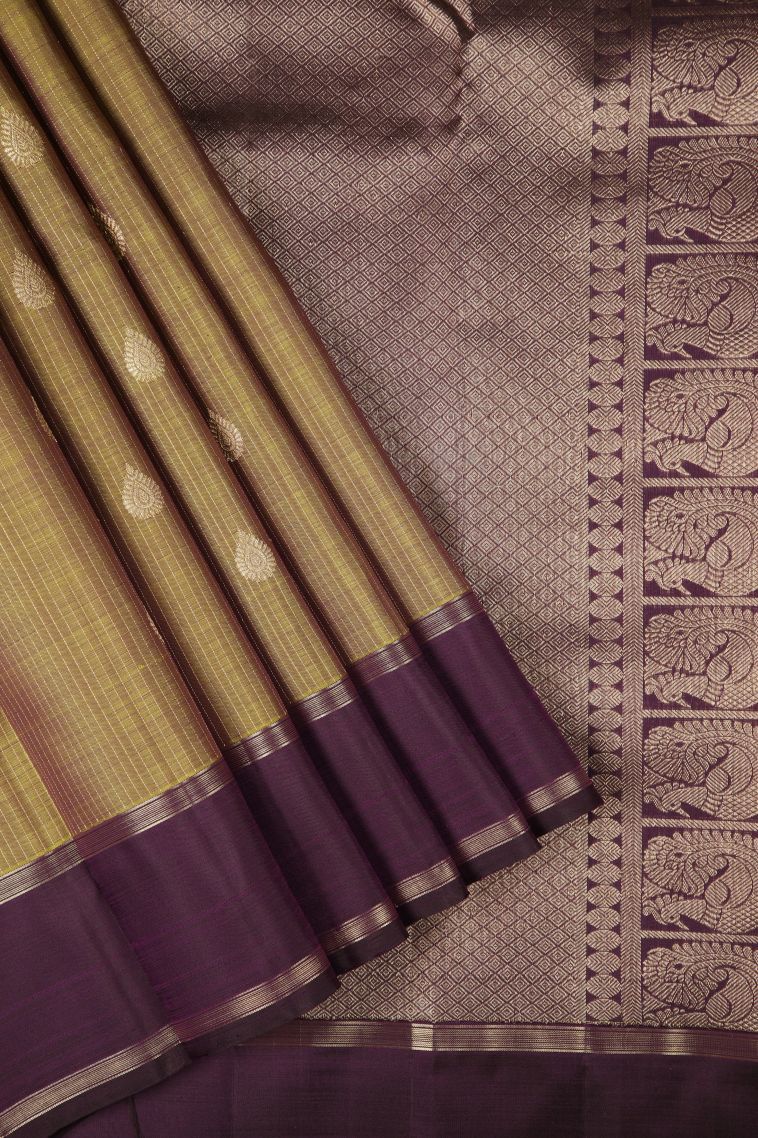 Rich Gold Kanchipuram Silk Sarees with Gold Zari Stripes view 1