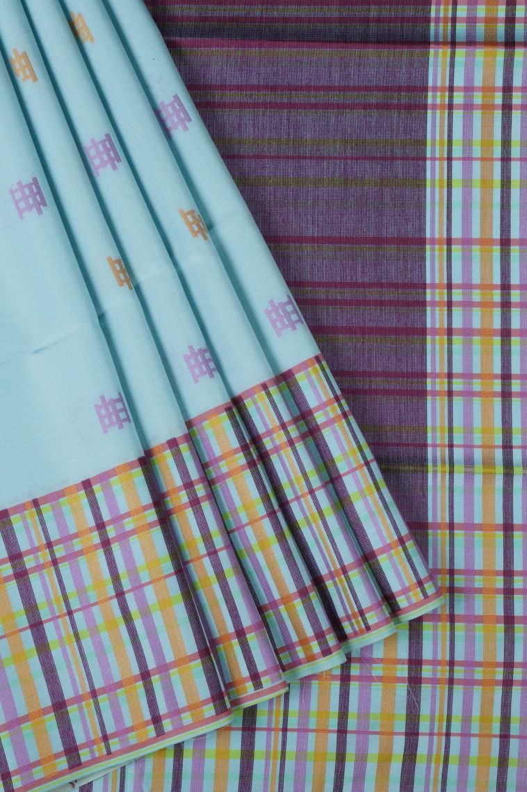 Arctic Blue Tussar Saree with Without Zari Zari Buttis (small Dots Or Motifs) view 1