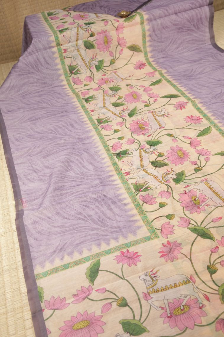 Cream White Tussar Saree with Without Zari Zari Floral Patterns view 2