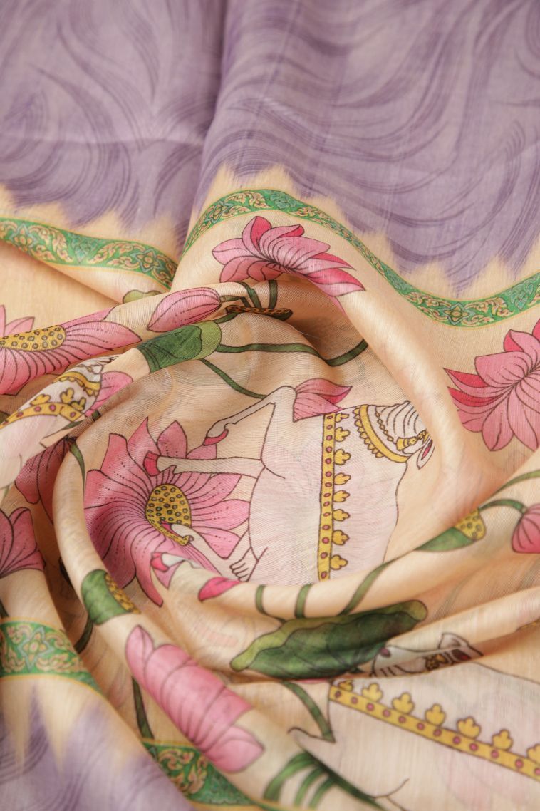 Cream White Tussar Saree with Without Zari Zari Floral Patterns view 4