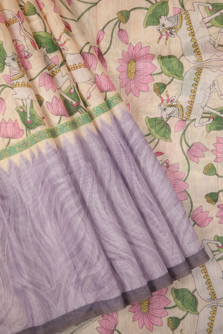 Cream White Tussar Saree with Without Zari Zari Floral Patterns view 1