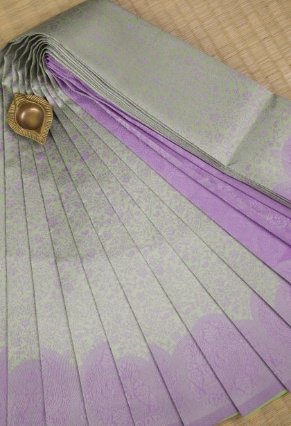 Pistachio Green Visiri Madippu Silk Sarees with Silver Zari Floral Patterns