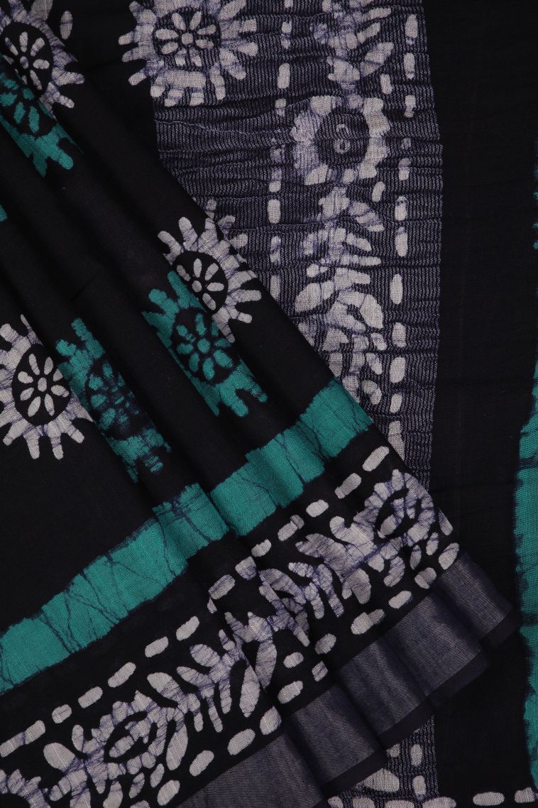 Denim Blue Cotton Sarees with Without Zari Zari Buttis (small Dots Or Motifs) view 1