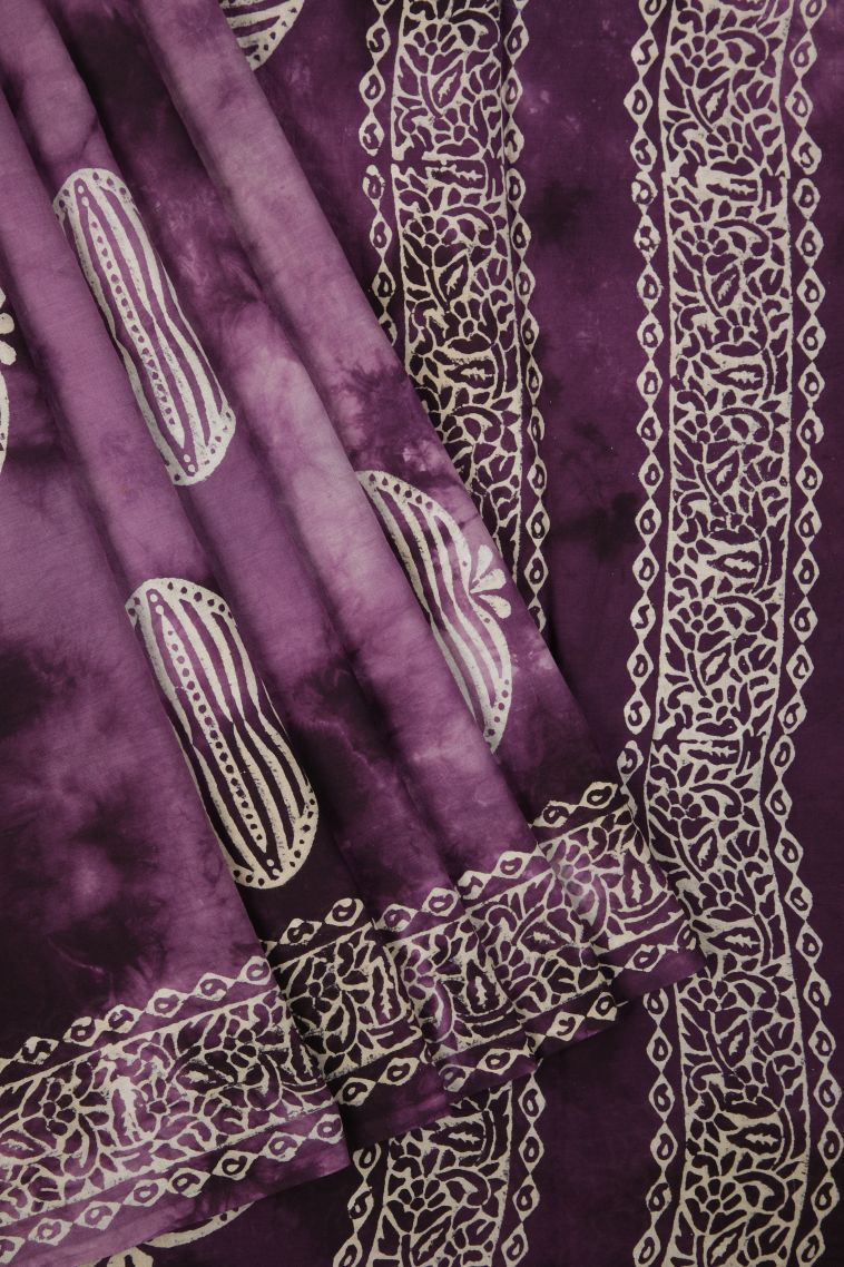 Mauve Purple Cotton Sarees with Without Zari Zari Buttis (small Dots Or Motifs) view 1