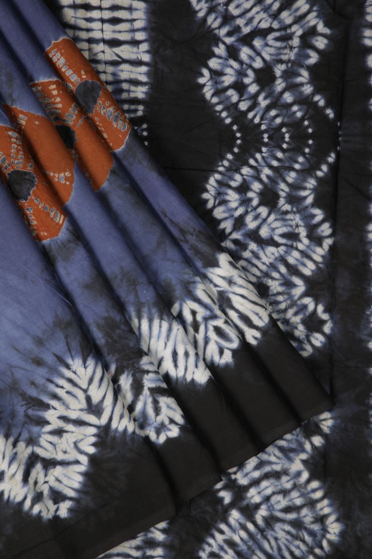 Berry Blue Cotton Sarees with Without Zari Zari Floral Patterns view 1