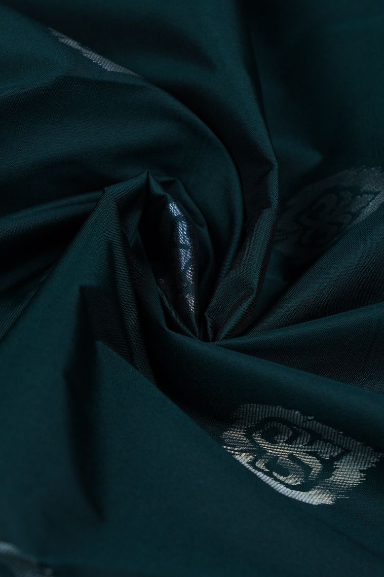 Bottle Green Visiri Madippu Silk Sarees with Silver Zari Buttis (small Dots Or Motifs) view 4