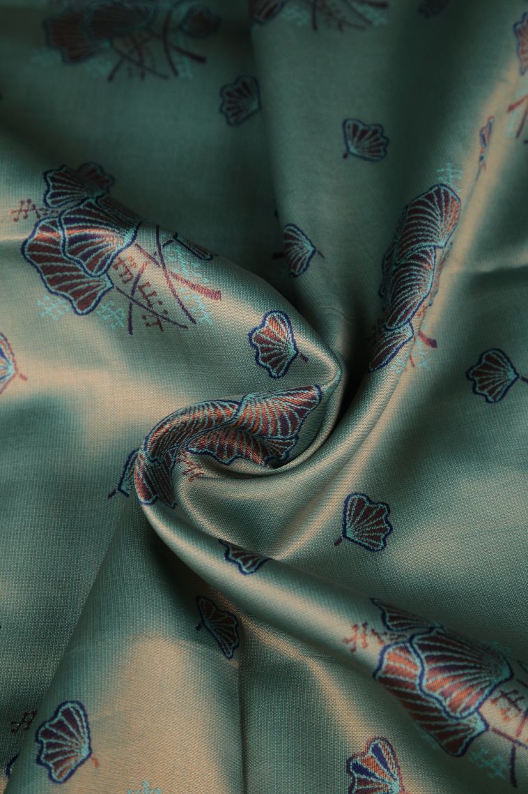 Teal Blue Apoorva Silk Sarees with Copper Zari Floral Patterns view 4