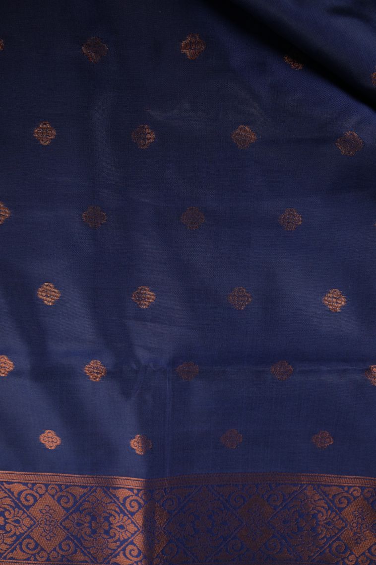 Teal Blue Apoorva Silk Sarees with Copper Zari Floral Patterns view 3