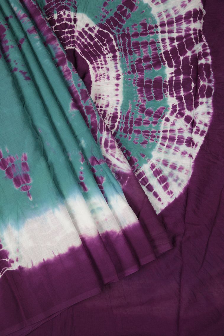 Teal Blue Cotton Sarees with Without Zari Zari Geometric Shapes view 1